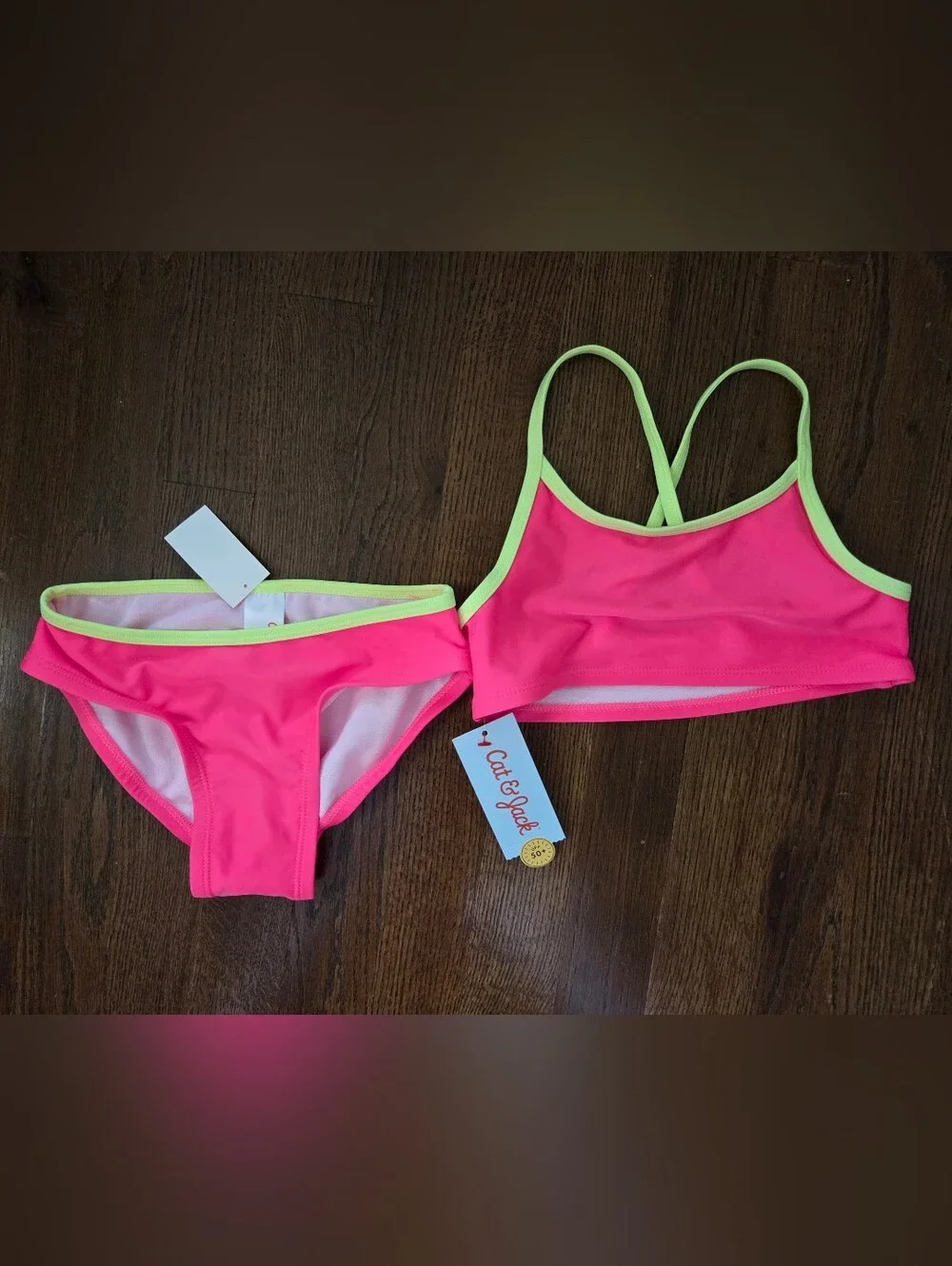 New Cat & Jack Girls Small Pink/Yellow Tankini Swim Suit